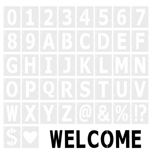 JJUNW 2 Inch Letter and Number Stencils, 42 Pcs Reusable Plastic Art Craft Stencils for Painting on Wood, Wall, Fabric, Rock, Sign, DIY Art Projects