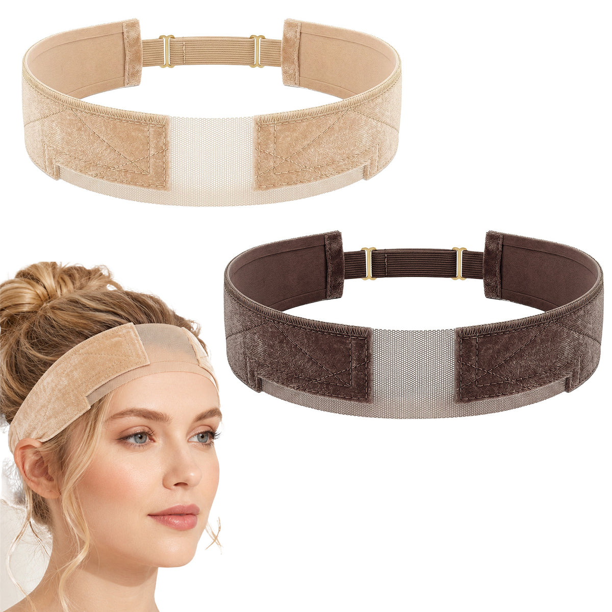 SHENLIU 2PCS Wig Band to Hold Wig in Place, Adjustable Wig Grip Headband
