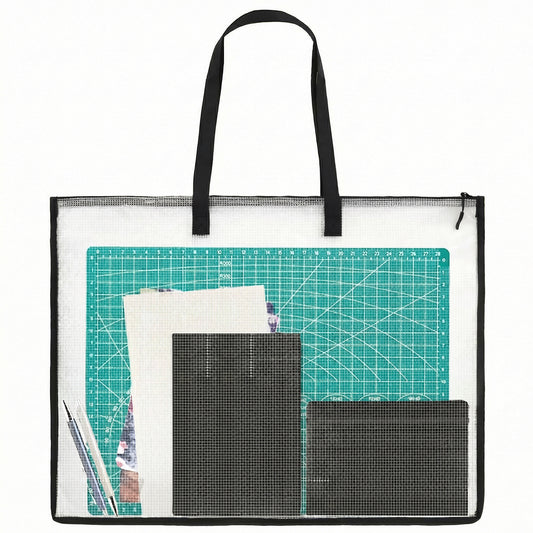 Andibro A2 Art Portfolio Folder Case, 19 x 25 Inch Clear Art Folder Portfolio Bags Carry Case with Handle and Zipper for Artwork Posters Scrapbooks Supplies