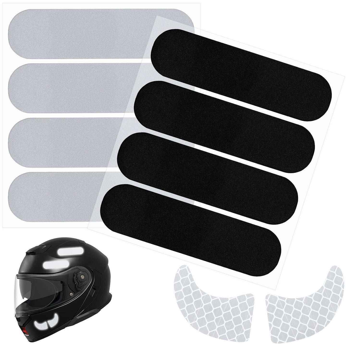 DOPENSPI 8PCS Black Reflective Tape, Reflective Stickers with 2 Devil Horn Stickers Motorcycle Helmet Decals Universal Reflectors Sticker Night Visibility Safety Decal for Motorcycles Helmets