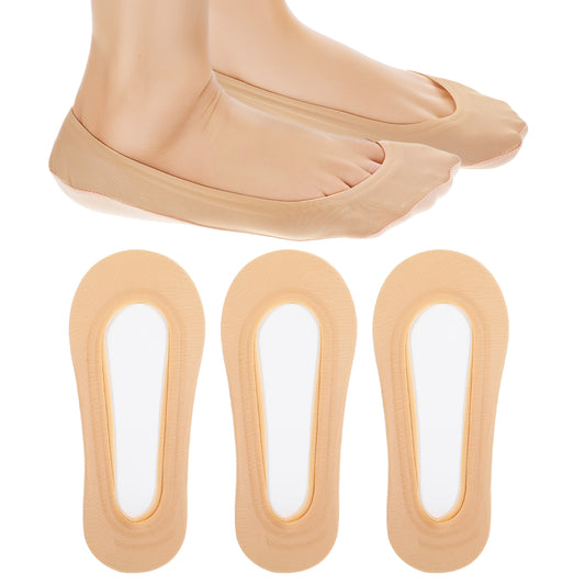 JJUNW 3Pairs No Show Socks Women Cotton Ultra Low Cut Non-Slip Thin Liner Socks Invisible Hidden Socks for Flats Loafers Heels(Skin color)