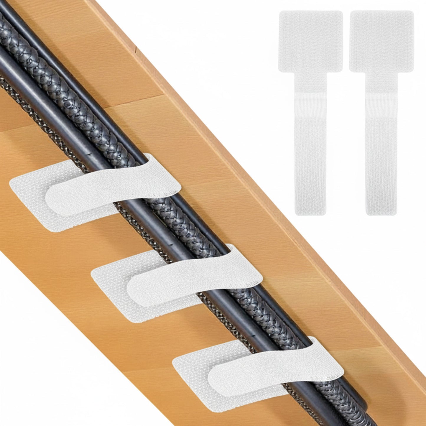 WJIAAA 100 Pcs Hook and Loop Cable Straps, Self Adhesive Cord Organizers for Desk, Reusable Wire Ties Adjustable Cord Management for Home Office Under Computer Desk Management(White)