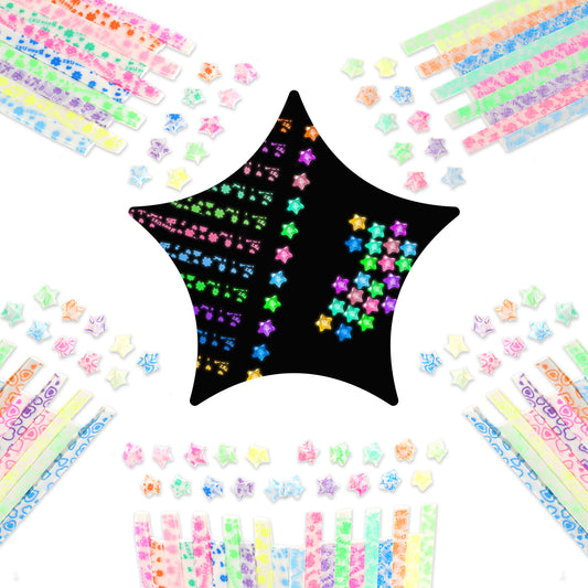 Giantree 630 Pcs Luminous Origami Star Paper Strip, Star Origami, Double Sided Star Paper Strips, Colorful Decorative Paper Strips, Lucky Origami Star Paper Strips for DIY Hand Art Crafts