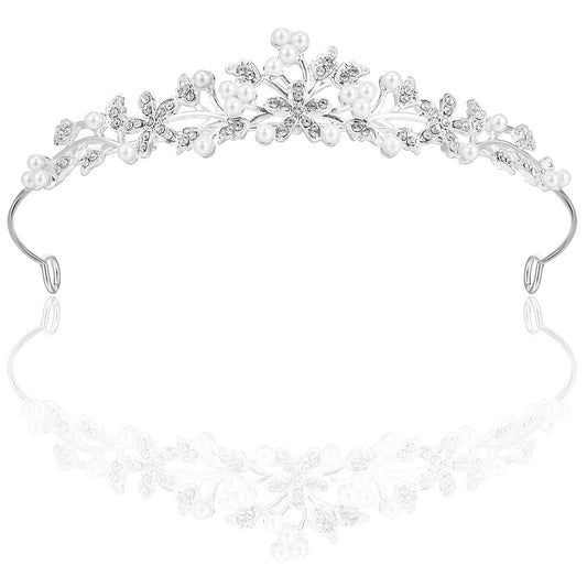 HJZHII Crystal Tiara Crown for Women, Rhinestone Bride Pearl Headband Princess Crown Wedding Headpiece for Queen Bride Birthday Wedding Pageant Halloween Dancing Prom Festival Party