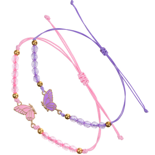 JIYIN 2PCS Butterfly Matching Bracelets, Adjustable Strand Best Friends Bracelet Braided Rope Butterfly Friendship Bracelet Handmade Charm Couples Jewelry Gifts for Women Couples
