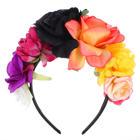 Amabro Halloween Headbands, Floral Day of the Dead Headband Mexican Flower Rose Crown Headpiece Halloween Cosplay Party Headdress Costume Hair Wreath Decorations for Women Men(Style B)