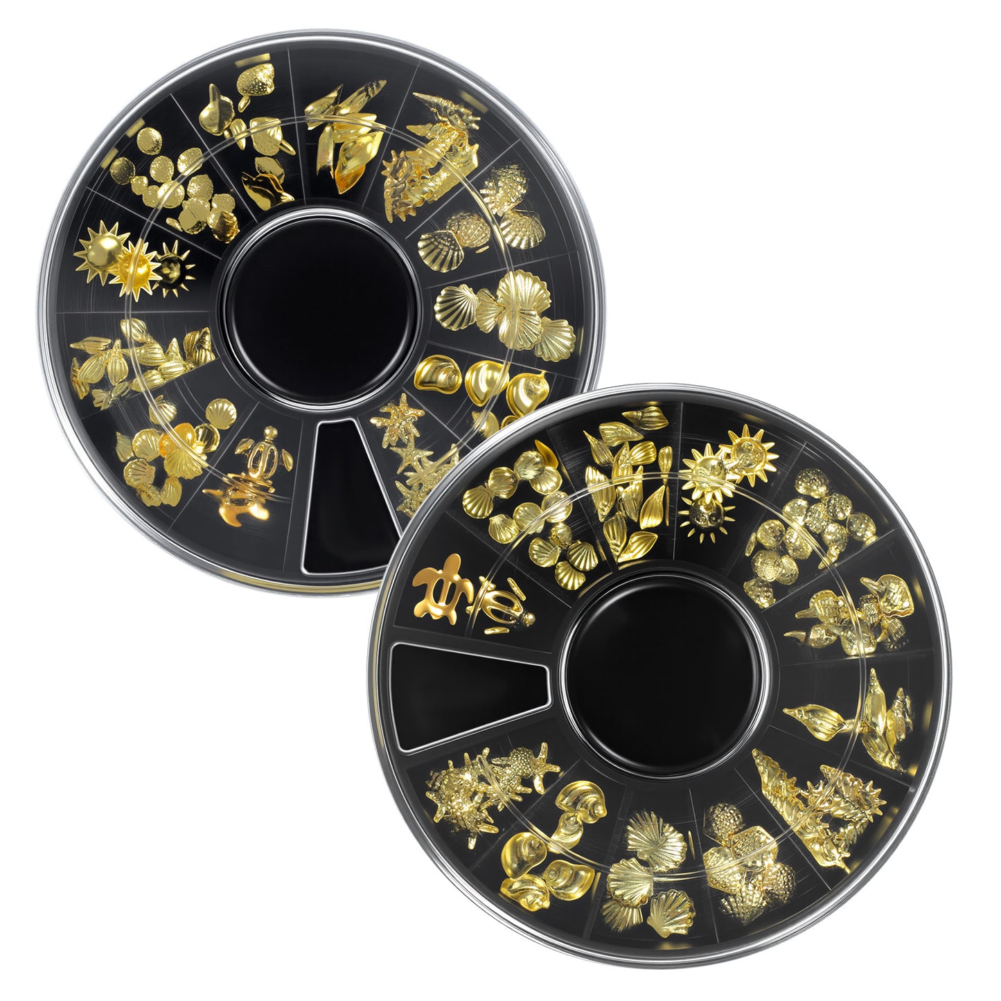 DOPENSPI 2 Disc 3D Ocean Nail Charms, Gold 12 Styles Starfish Seashell Nail Decal 3D Seashell Charms Nails Art Decor DIY Embellishments for Manicure Scrapbook Cellphones Case