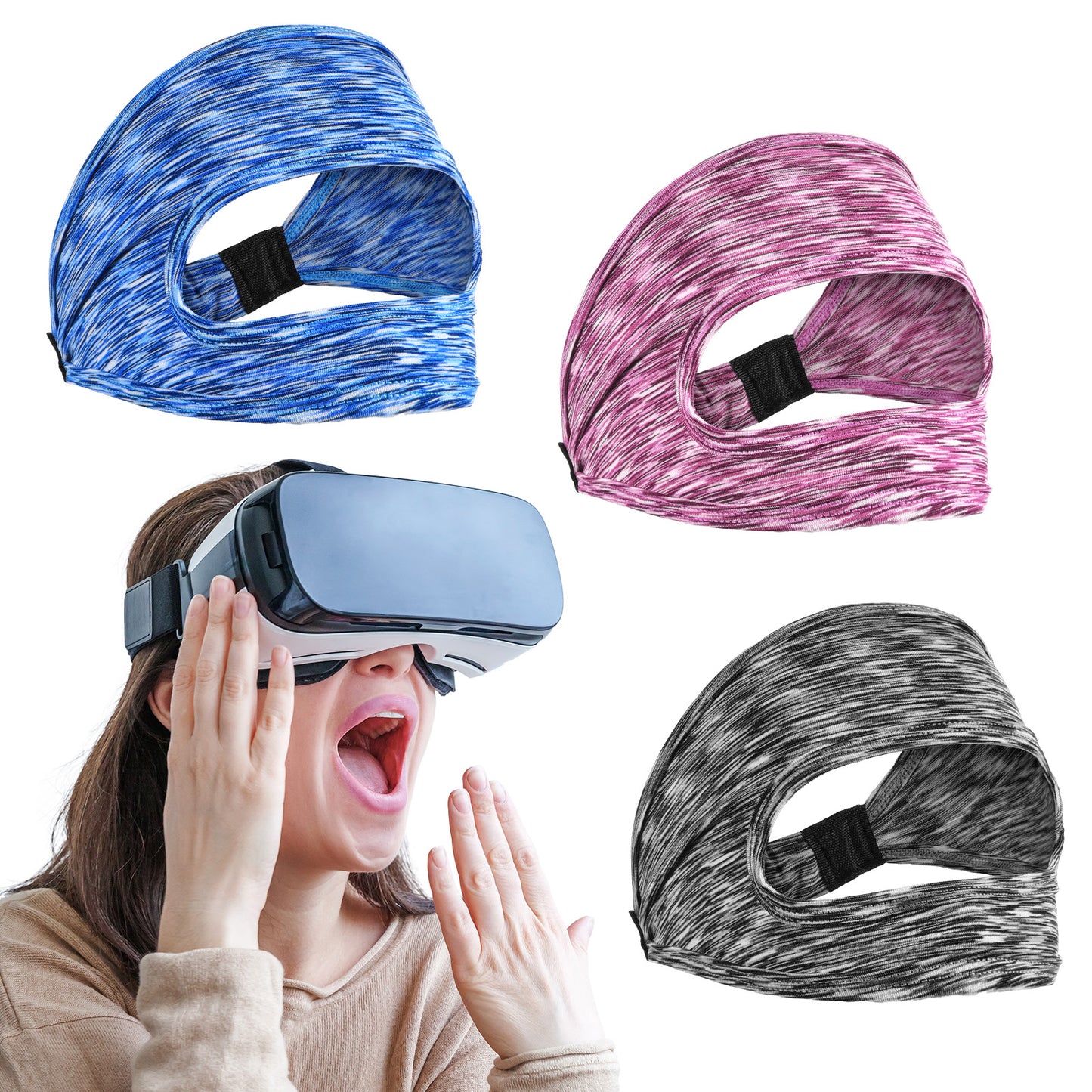 JIEYAO 3 Pcs VR Sweat Mask, Adjustable VR Eye Mask, Breathable VR Sweat Band Comfortable Eye Face Cover VR Face Cover Cushion for Any Head Size Most VR Devices