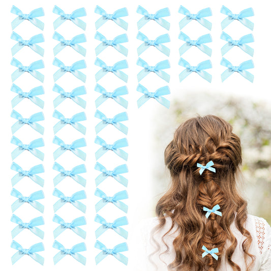 cobee 40 Pcs Blue Hair Bow, Blue Ribbon Bow Twist Tie Bows, Small Hair Clips For Craft Sewing Scrapbooking Wedding And Gift Wrapping(Blue)