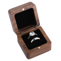 Giantree Wooden Ring Box, SmallEngagement Ring Holder Box with 2 Slots, Square Wedding Ring Box for Ring, Retro Ring Holder Box Double Ring Holder Case Box for Wedding Proposal Ceremony(Double Slots)