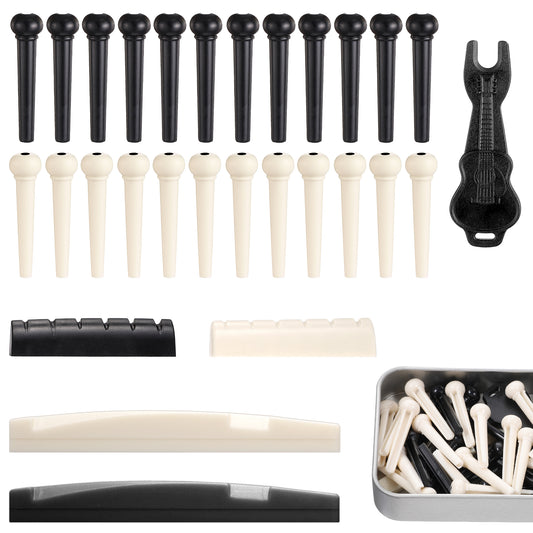 LIQWEI 36 PCS Acoustic Guitar Bridge Pins Pegs with 2 PCS Guitar Saddle Nut and Bridge Pin Puller Remover