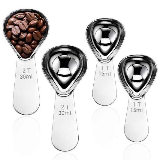 HJZHII 4 Pcs Stainless Steel Coffee Scoop Set, Coffee Scoop Tablespoon Scoops Measuring Spoons (1 Tbsp & 2 Tbsp Scoops) Short Handle Tablespoon for Ground Coffees Tea Sugar Flour Protein Powder
