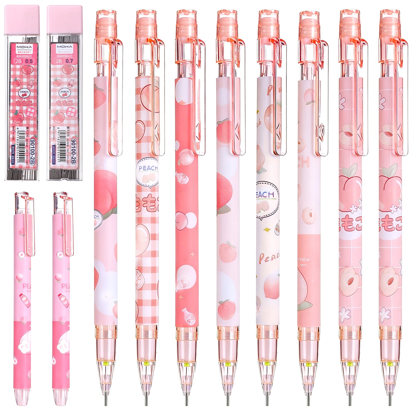 TIESOME 8 Pcs Kawaii Mechanical Pencils Set with Refill Leads & Erasers, 0.5mm/0.7mm Pink Cute Mechanical Pencils for School Office Supplies (Plastic)