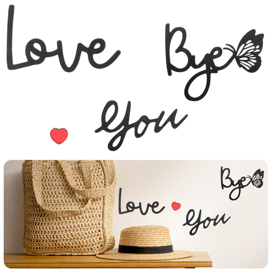 HJZHII 2 Sets Love You Bye Wood Sign Above, Express Love and Warm for Family Lovers Door Topper Black Modern Sign Wall Art Decal with 12 PCS Glue Points for Family(Classic)