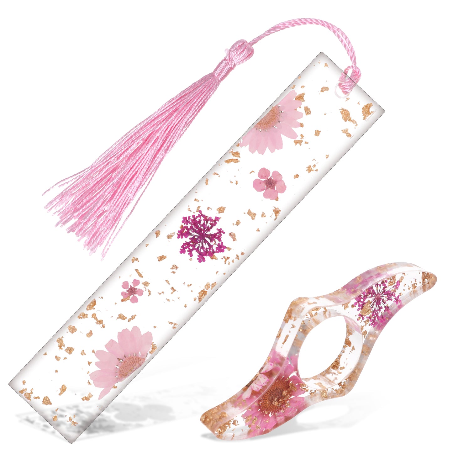 Yuanchu 2pcs Book Page Holder, Dried Flower Resin Thumb Book Page Holder and Tassels Book Mark Handmade Book Accessories for Reading Lovers Bookworm Readers Teachers Birthday Gift(Pink Daisy)