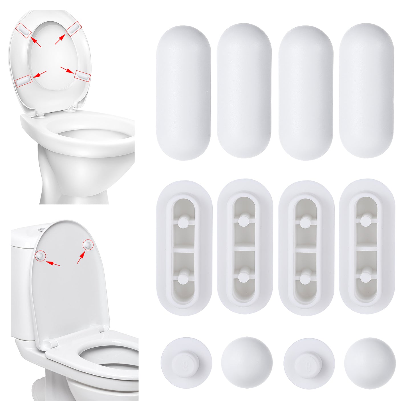 DOPENSPI 12PCS Toilet Seat Buffer Set, Universal Toilet Seat Rubber Buffers Noise Dampening Bumpers Gasket Toilet Seat Bumpers