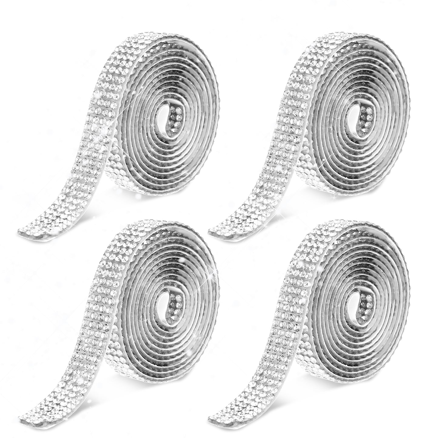 Bewudy 4 Yards Self Adhesive Rhinestone Ribbons, Sliver Glitter Ribbon Rhinestone Strips, Bling Rhinestone Tape Rinstonestone for Arts and Crafts, Birthday Party Christmas Decorations(White)
