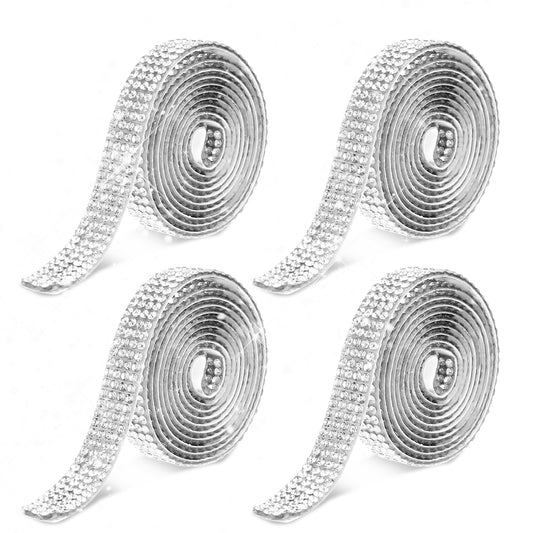 Bewudy 4 Yards Self Adhesive Rhinestone Ribbons, Sliver Glitter Ribbon Rhinestone Strips, Bling Rhinestone Tape Rinstonestone for Arts and Crafts, Birthday Party Christmas Decorations(White)