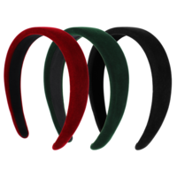 DOPENSPI 3 Pcs Velvet Wide Headbands for Women, Soft Wide Padded Headband Set Velvet Feel Hair Band Thick Headband Non-Slip Fashion Hair Accessories for Women (Black, Red,Dark Green)