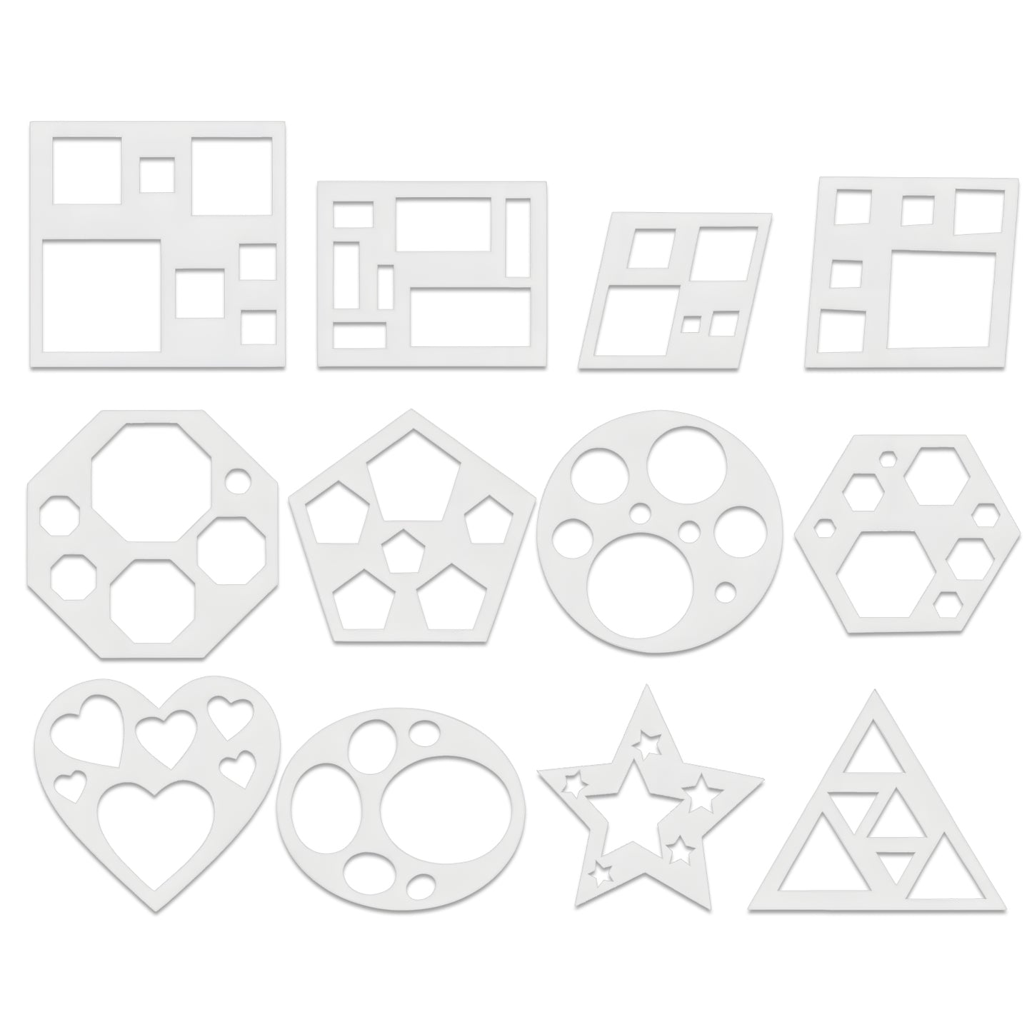 JJUNW 12 Pcs Drawing Stencil, 9in Geometric Stencils Art Painting Template Circle Square Heart Star Template Set Simple Drawing Stencils for Classroom Painting DIY Craft