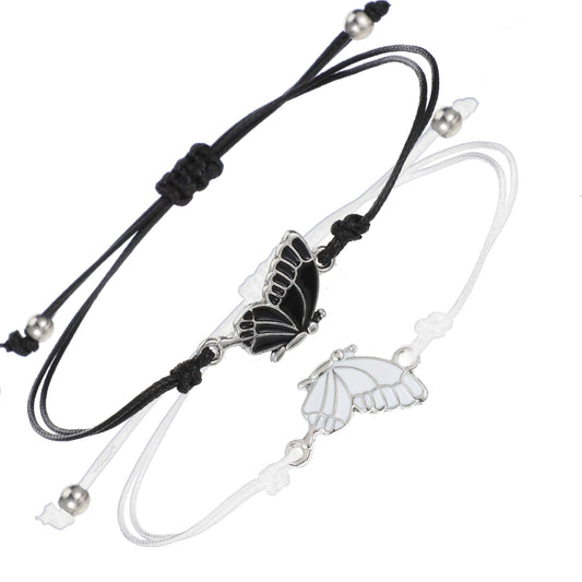 simarro 2pcs Matching Bracelets, Butterfly Friendship Bracelets Adjustable Strand Best Friends Bracelet, Handmade Charm Couples Jewelry Gifts for Women Couples Friend (White+Black)