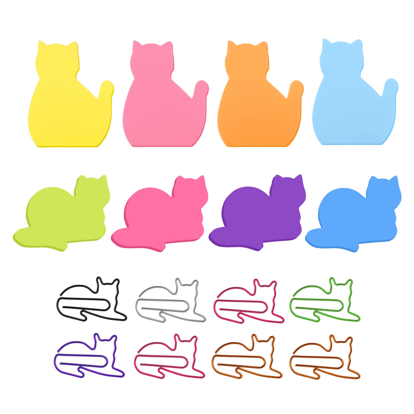 TIESOME 8 Pack Cute Cat Sticky Notes with Paper Clips, Kawaii Animal Self-Stick Notepads Cute Sticky Memo Pads Markers Flags Index Tabs School Home Office Gifts Supplies 240 Sheets(B)