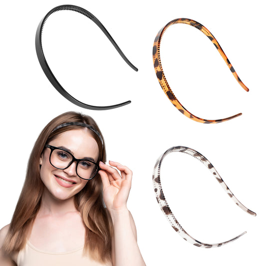 AOZUO Pack of 3 leopard print headbands for glasses, non-slip headbands for glasses wearers, plastic flex no pressure hair band, hair band, plastic teeth, comb teeth, hair accessories for women and
