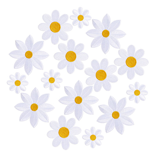 MBAIYO 15pcs Flower Iron on Patches, Cute Daisy Flower Applique Patch 3 Style Sew on Embroidered Applique Sewing Patches for Bags, Jackets, Jeans, Clothes, Backpacks, Hats DIY