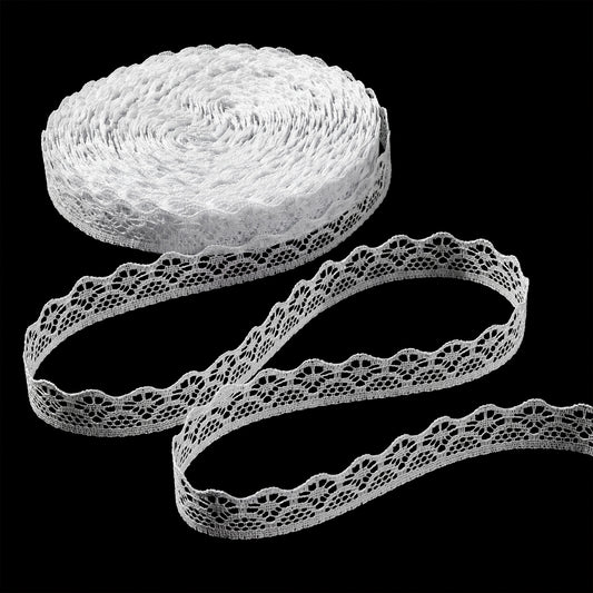 HJZHII White Lace Ribbon Roll, 30 Yards Lace Trim 0.6 Inch Wide Sewing Crafts Lace Ribbon Vintage Lace Decoration Trim for DIY Gift Wrapping Bouquet Wedding Decoration