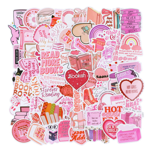 Bewudy 123 PCS Pink Bookish Stickers, Book Stickers for Kindle, Booktok Pink Reading Stickers, Aesthetic Kindle Stickers Bookish Gifts for Adult, Book Lover, Water Bottle, Kindle Case