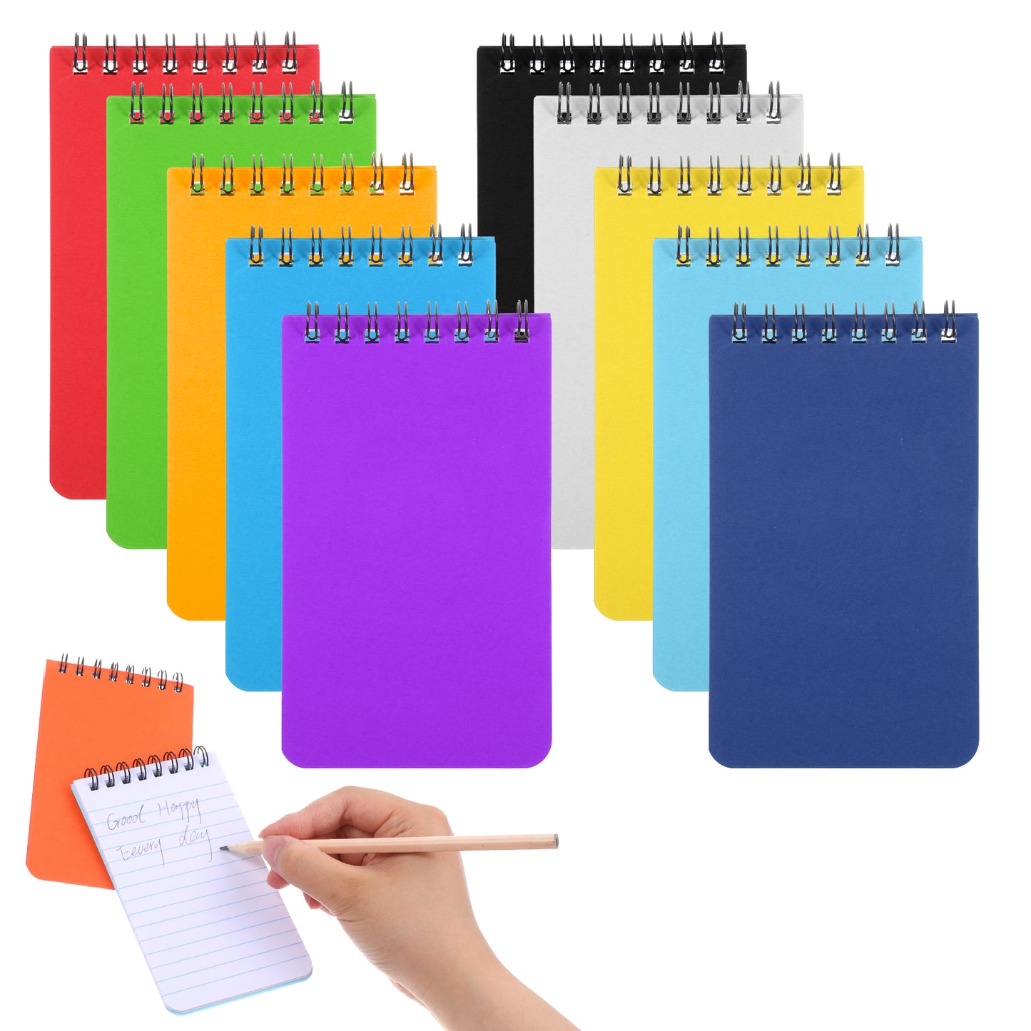 simarro 10 Pack Pocket Notebooks, 3x5 Inch Spiral Notepads, Small Mini Memo Shorthand Notepads with Color Cover for Office, School, College, Travel Mini Spiral Memo Notepad, Shorthand Notepad