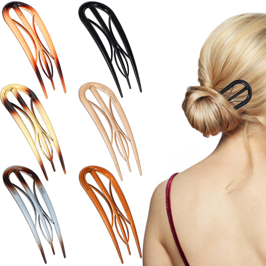 Molain 6PCS U-Shaped Hair Pins, French Hair Pins, Vintage Hair Sticks for Girls Women, Large Hair Styling Pins for Thin Thick Hair, Unique 3 Internal Teeth Hair Sticks