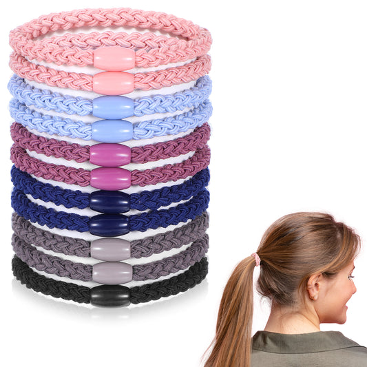 JIYIN 12PCS Elastic Hair Tie for Women, Hair Ties No Damage No-Metal Soft Woven Hair Bands, Thick Hair Ties for Women Boho Style Ponytail Holders for Women, Hair Accessories for Women (6 Colors)