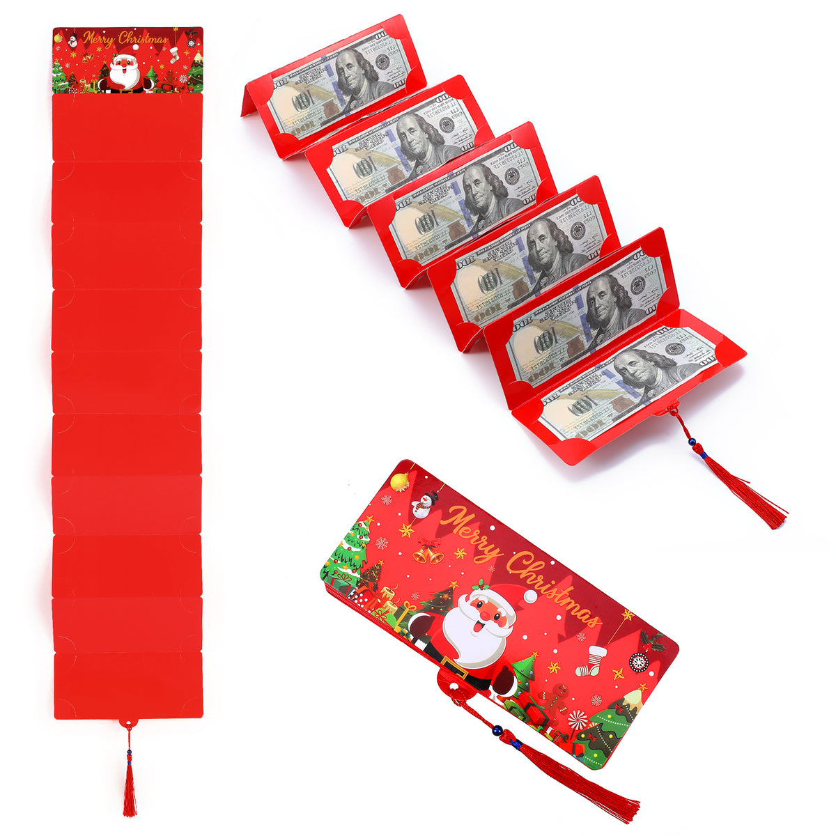Amabro 10 Slots Christmas Money Holder, Red Xmas Gift Card Holder