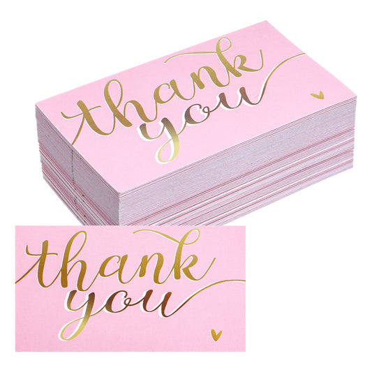 LXUEJIE 100 Pcs Thank You Cards, Pink Thank You Cards 3.5 x 2 inch Thanks Card with Free Write Pink Thanks Card for Small Business Owners Weddings Baby Shower Bridal Party