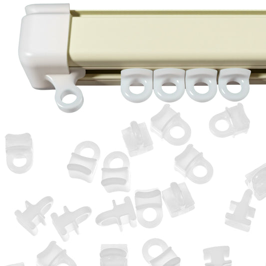 HJZHII 60Pcs Curtain Rail Gliders Hooks, White Plastic Curtain Glider Hooks