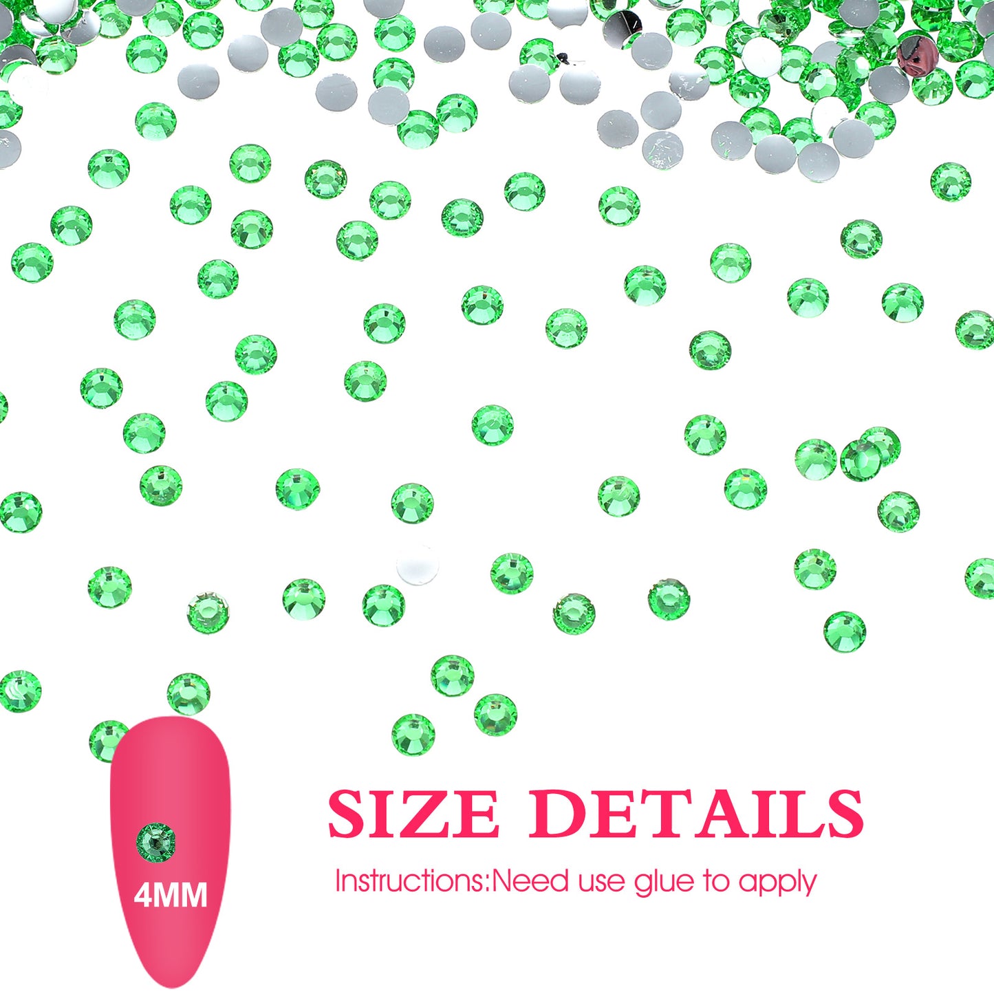 TIESOME 3000Pcs 4mm Resin Rhinestones, Glitter Sequins Embellishments Gemstones Hotfix Flatback Crystal Bling Diamonds for Nails, Clothing, Cups, Bottles, DIY Makeup Craft Decoration (Green)