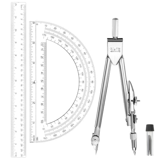 JJUNW Geometry Tools Set, Student-Geometry Math Set, Drawing Compass 6 Inch Protractor Compass School Circle Drafting Tool Geometry-Set