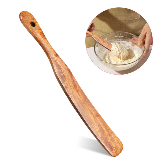 BOHUIZ Wood Skinny Spurtle, 11 Inch Wooden Spurtle Blender Spatula Sourdough Mixer Wood Flat Stirring Stick Bread Spatula for Dough Cooking Spreading Baking Whisking Mixing