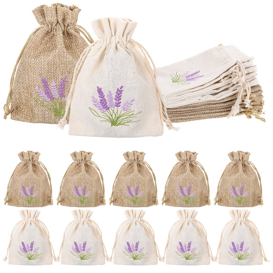 AOZUO 12 PCS Lavender Bags, Sachet Empty Bags Small Jute Bag with Drawstring Cotton Linen Pouch for Filling Spice Herbs Jewellery Wedding