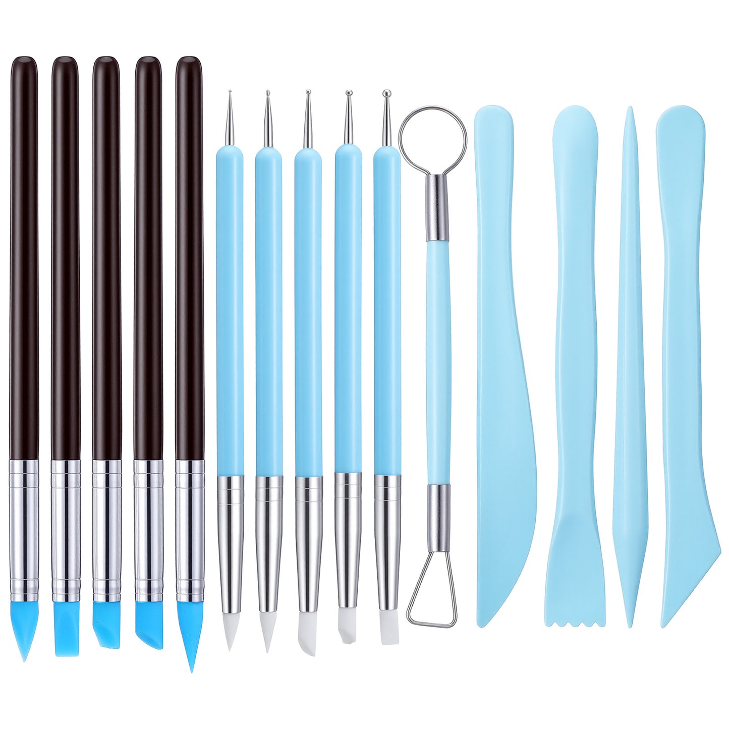 DOPENSPI 15PCS Silicone Clay Sculpting Tools, Double-Ended Silicone Paint Brush Soft Rubber Tip Clay Modelling Tool SiliconeSculpting Tools for Pottery Painting Nails DIY Art