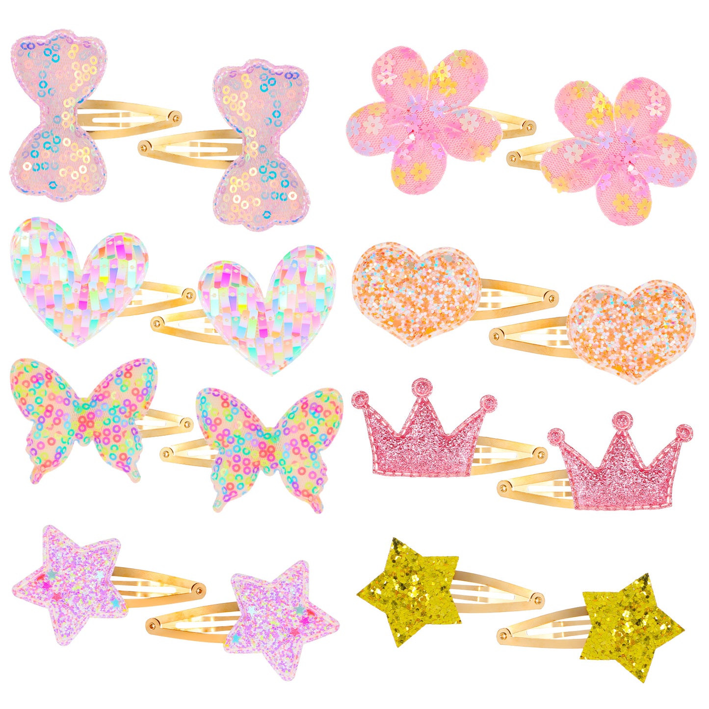 GEEHUA 8 Pairs Of Hair Clips for Girls, Shiny Metal Snap Hair Barrettes Bling Hairpin Star Crown Heart Butterfly Flower Bow Shaped Hair Accessories for Styling Hair