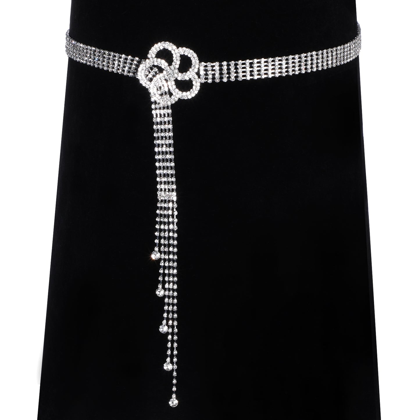 JIEYAO Large Rhinestone Waist Belt for Women, Silver Crystal Chain Belt Adjustable Sparkle Dressy Belts With Flower Buckle