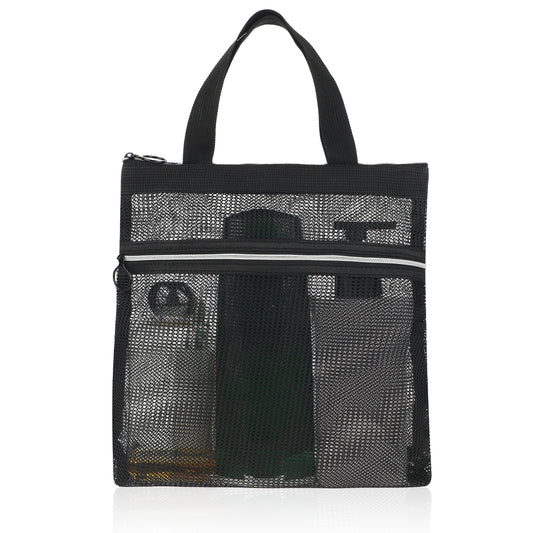 Giantree Mesh Shower Caddy Bag, Portable Small Hanging Toiletry Tote Bag with Zipper, Shower Caddy Quick Dry Mesh Tote Bag for Gym, Travel, Camp, Beach, for Sunscreen, Dorm & College Essentials(Black)