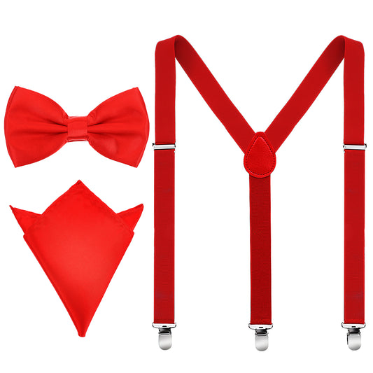 JIYIN Men's Suspenders Bow Tie Set for Wedding and Formal Events, Red Y Back Suspender with Strong Clips 1 Inch Wide Adjustable Braces for Wedding Tuxedo