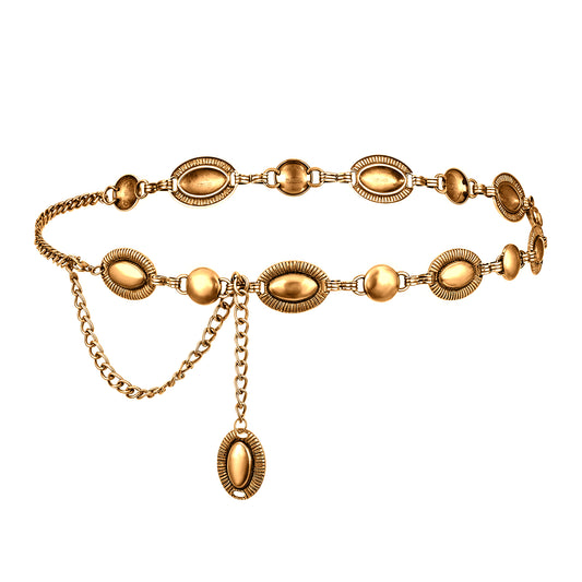 JIEYAO Women Western Concho Metal Chain Belts, Cowgirl Western Style Waist Belt Boho Waist Chian for Dress Jeans(Gold)