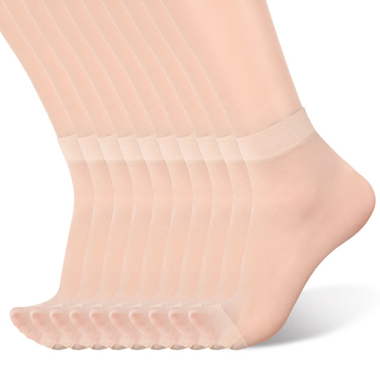 JIEYAO 10 Pair Women's Ankle High Sheer Socks, Sheer Ankle Nylon Socks One Size Soft Stocking Socks for Women(Skin)