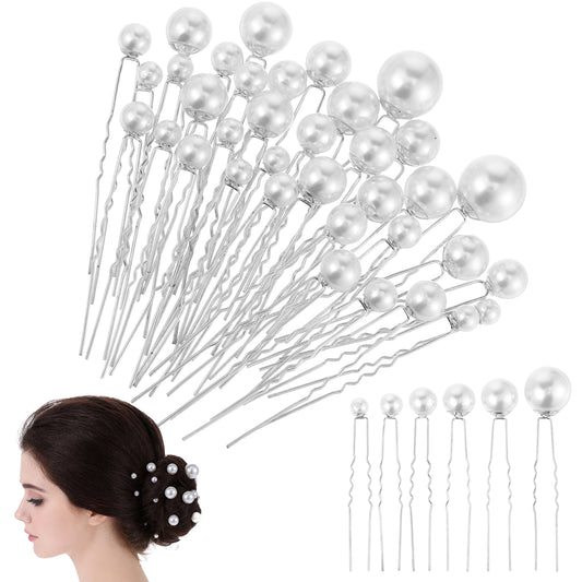 JIEYAO 36 Pcs Wedding Pearl Hair Pins, Pearl Hair Accessories, Bridal Bobby Pins U Shape Pearls Rhinestone Hair Barrette Bridal Hair Clips Decorative for Bride Bridesmaid Women Girls(Silver)