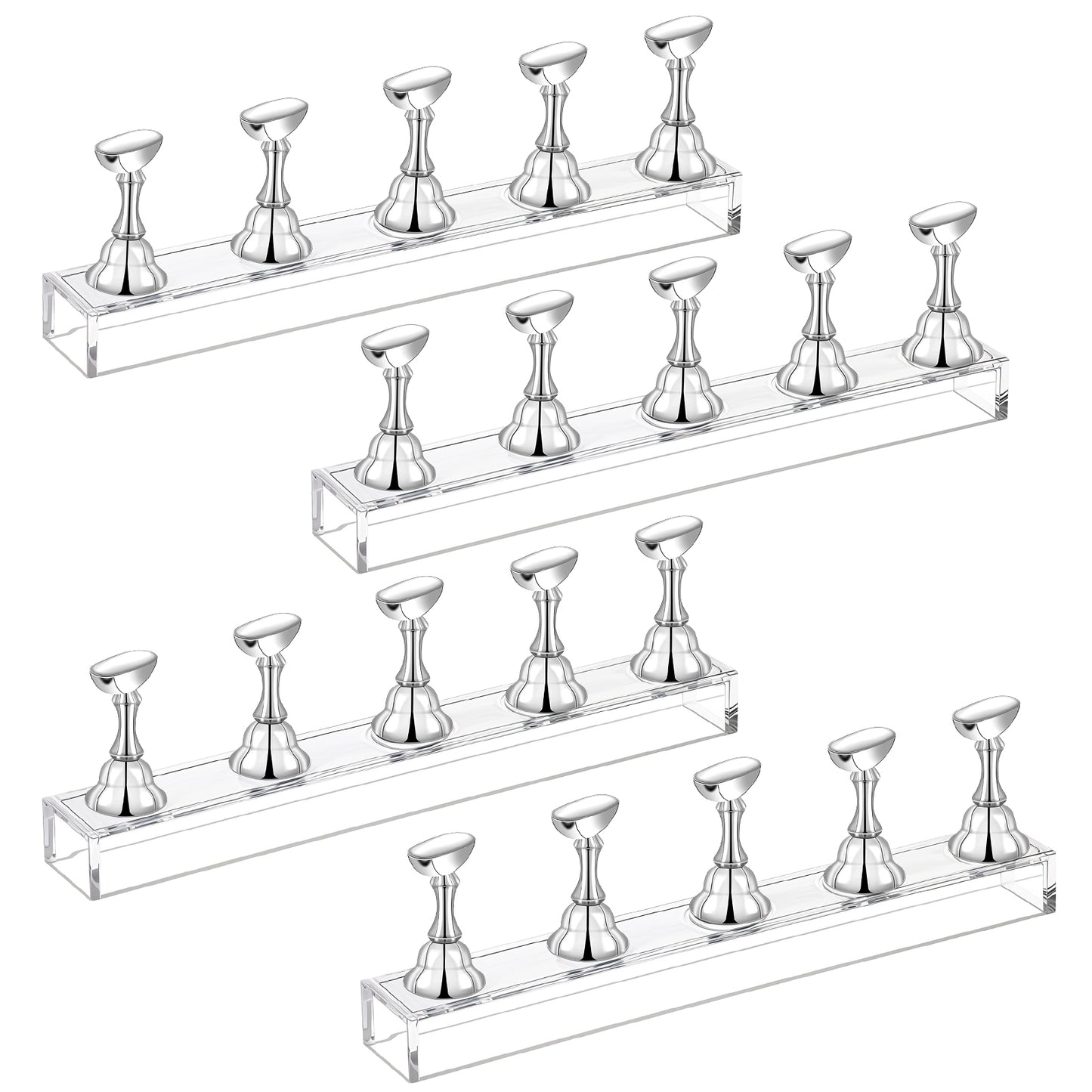 HJZHII 4 Set Nail Stand for Press on Nails Display, Magnetic Fake Nail Tips Holder Acrylic Nails Display Practice Nail Art Kit Accessories for Home DIY Art Salon Supplies(Silver)