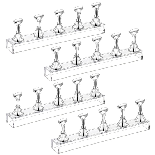 HJZHII 4 Set Nail Stand for Press on Nails Display, Magnetic Fake Nail Tips Holder Acrylic Nails Display Practice Nail Art Kit Accessories for Home DIY Art Salon Supplies(Silver)